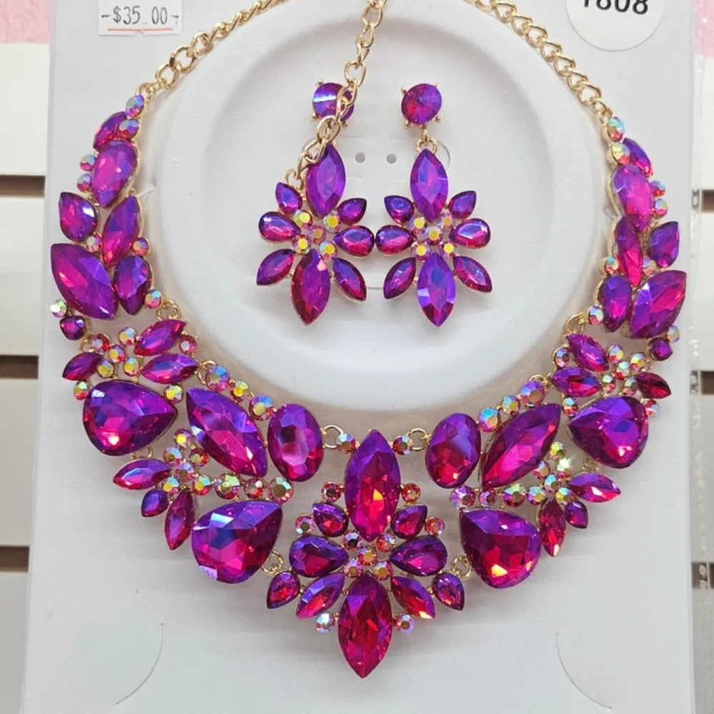Rhodium Hot Pink and Gold Necklace Set - Picture 1 of 1